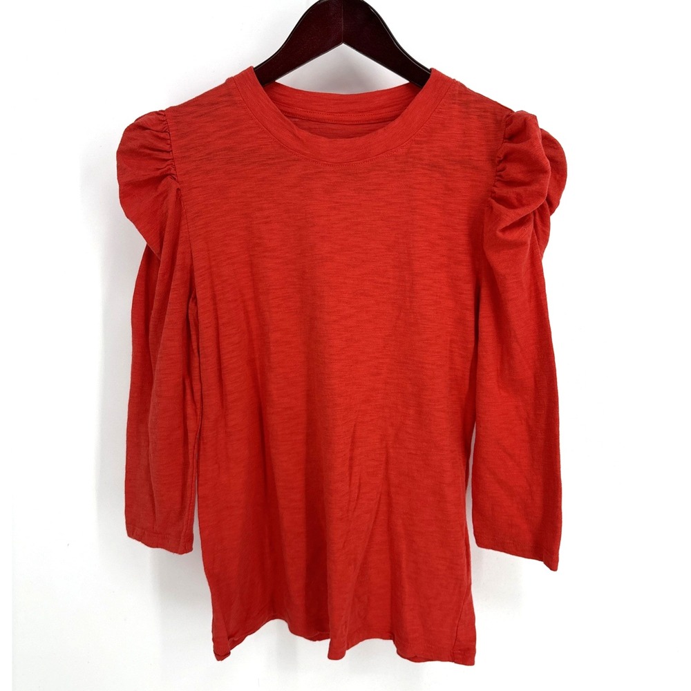 GILI Orange Puff Sleeve Top Shirt XS Preppy Classy Feminine Modal Blend